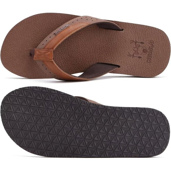 〽️Men\'s Flip Flop Sandal Brown White Leather Slip On Arch Support Comfort Shoes main image 8